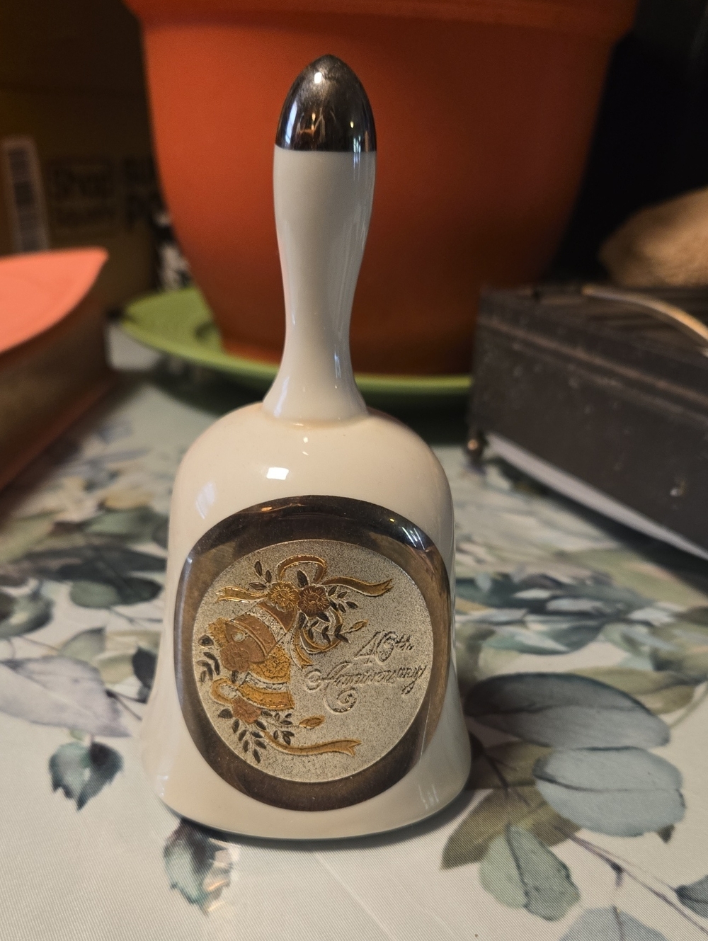 Porcelain 40th Anniversary Bell in White with Gold Accents